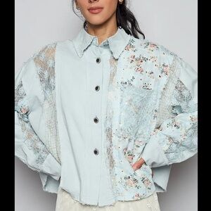 New POL Lace Patchwork Floral Print Top - M, L